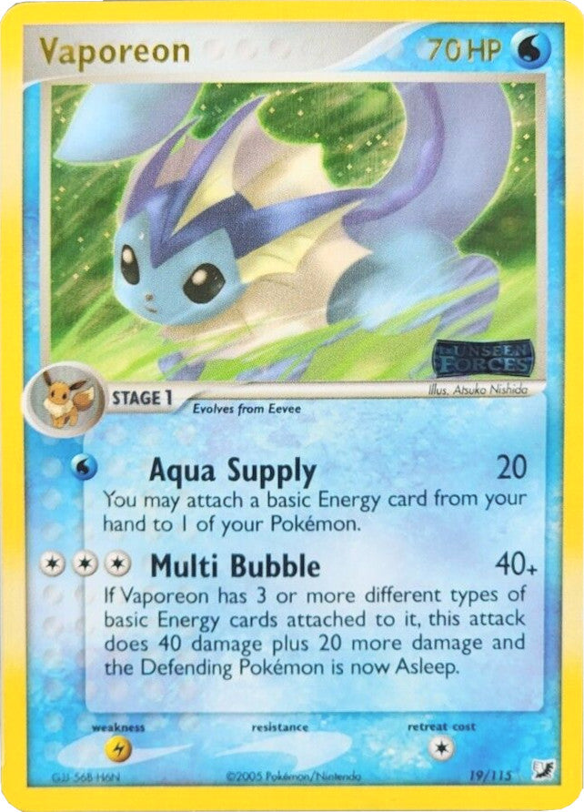 Vaporeon (19/115) (Stamped) [EX: Unseen Forces] – Deep Dive Games Athens