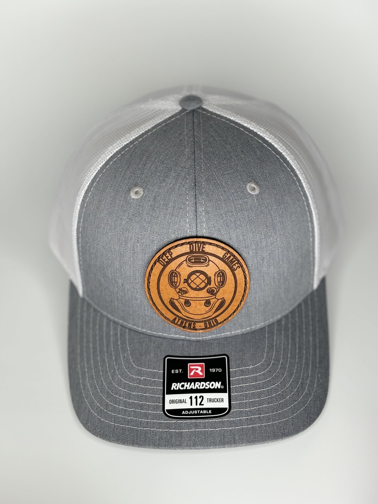 Grey/White Mesh Trucker Hat w/ Leather Patch Logo