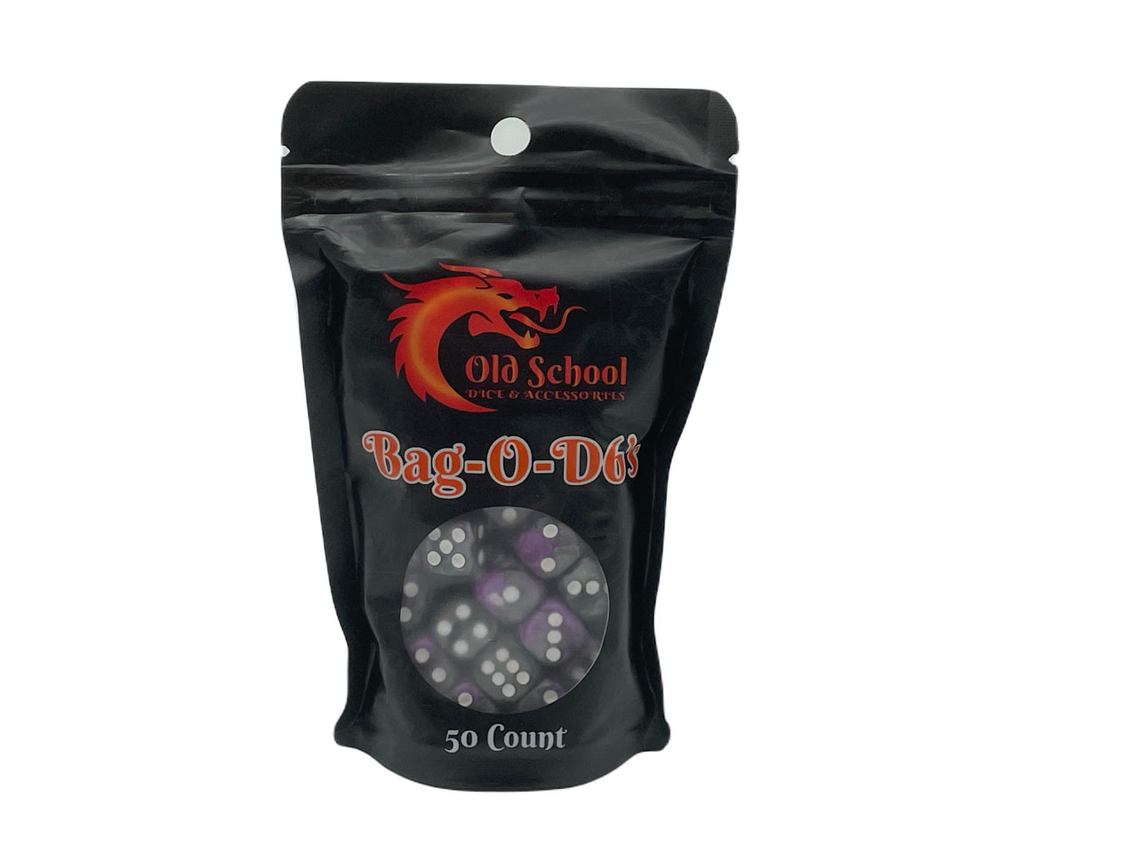 Old School Bag O' D6's 12mm 50ct: Vorpal - Silver & Purple