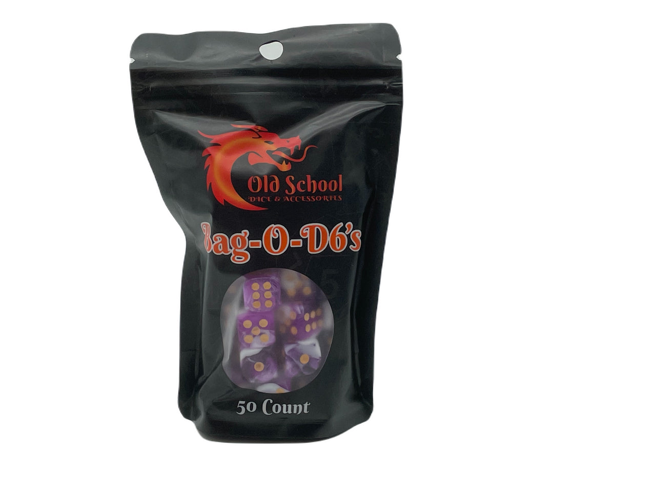 Old School Bag O' D6's 12mm 50ct: Vorpal - Purple & White