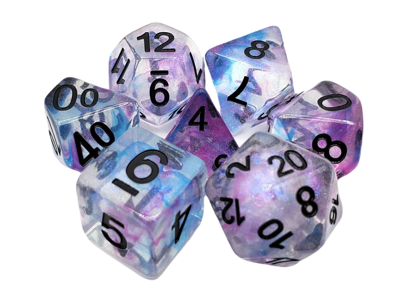 Old School 7 Piece DnD RPG Dice Set: Luminous - Silver Stream