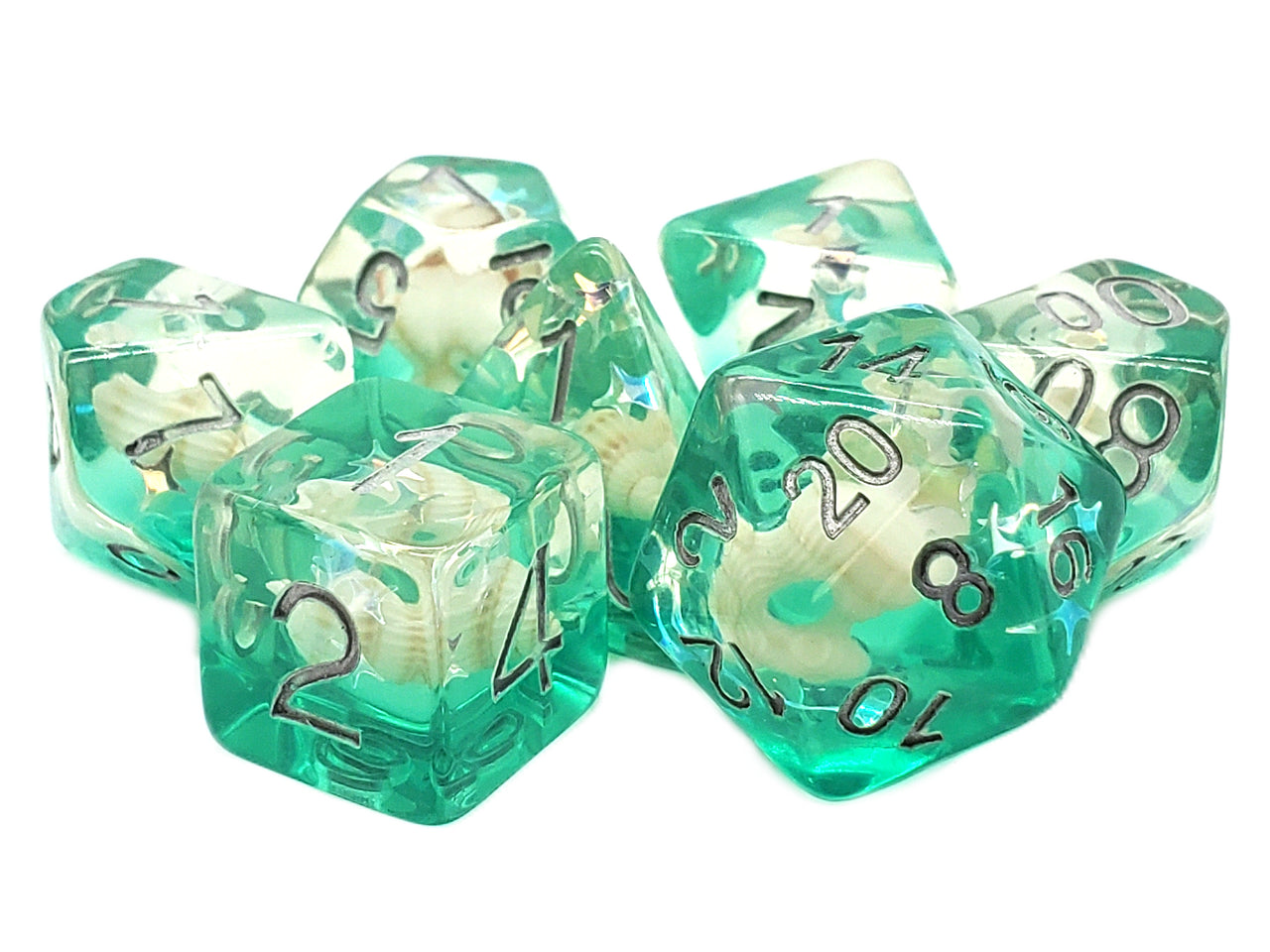 Old School 7 Piece DnD RPG Dice Set: Infused - Beach Party - Aqua
