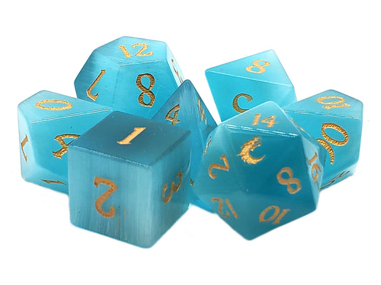 Old School Dice: Gemstone 7-Piece Set - Cat's Eye - Light Blue