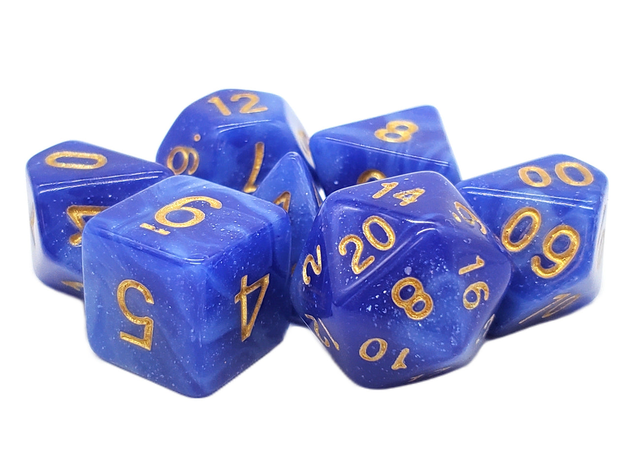 Old School 7 Piece DnD RPG Dice Set: Galaxy - Blue & White