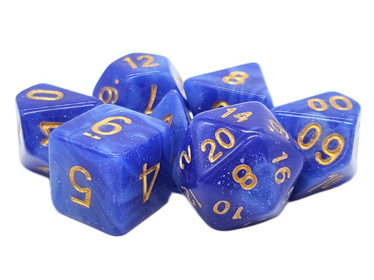 Old School 7 Piece DnD RPG Dice Set: Galaxy - Blue & White