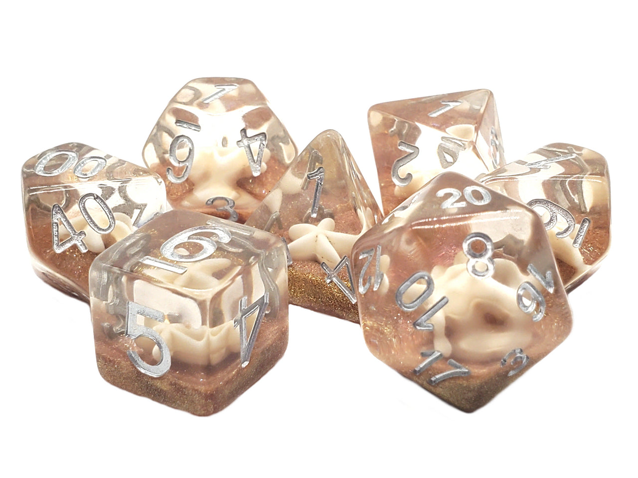 Old School 7 Piece DnD RPG Dice Set: Animal Kingdom - Starfish - Brown