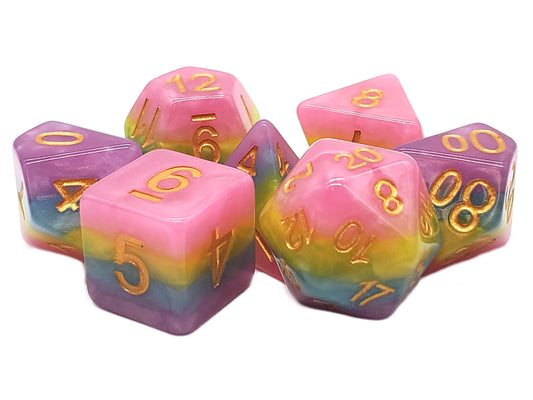 Old School 7 Piece DnD RPG Dice Set: Gradients - Cotton Candy