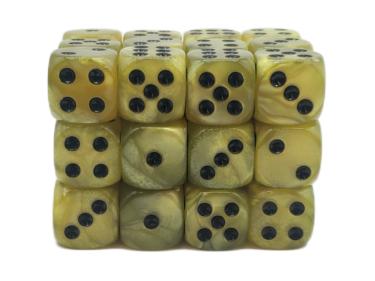 Old School 36ct 12mm D6 Dice Set: Pearl Drop - Yellow w/ Black