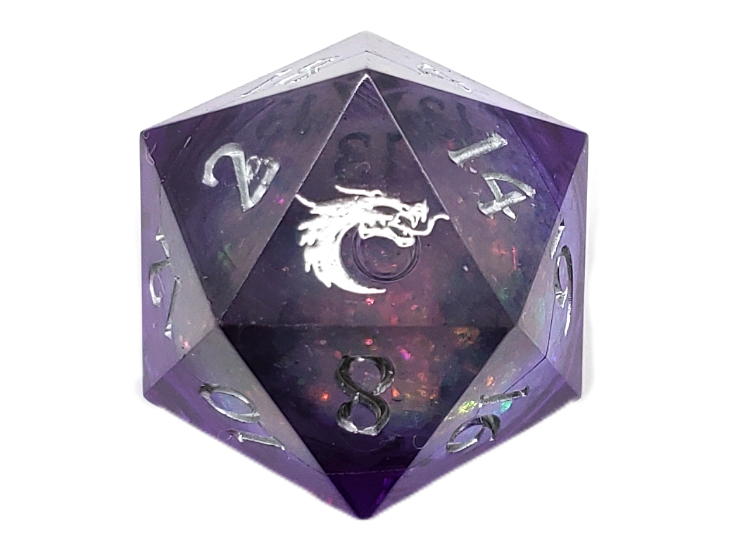 Old School Dice: Sharp Edged 22mm D20 - Liquid Infused - Dark Cosmos Fury