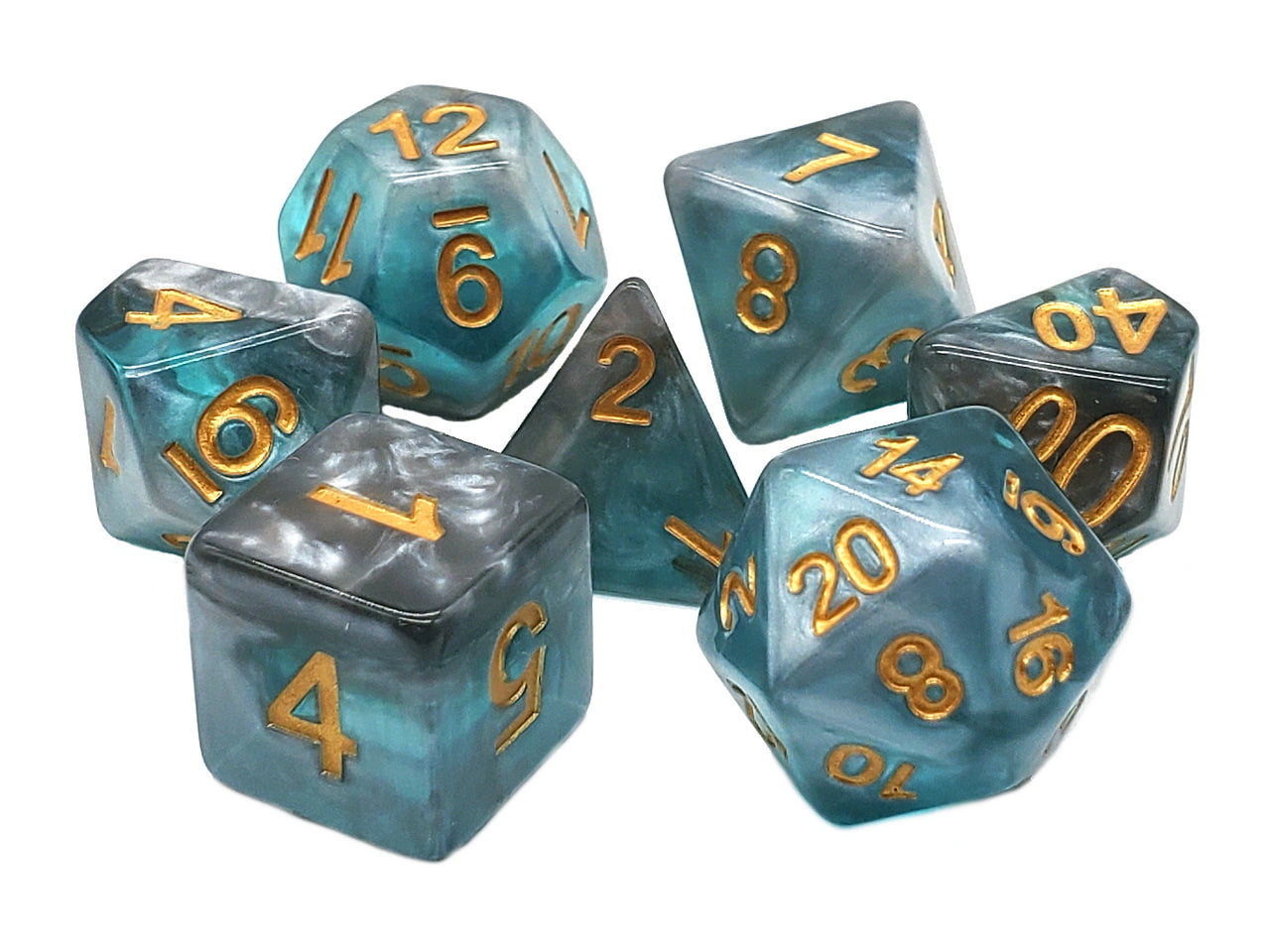 Old School 7 Piece DnD RPG Dice Set: Gradients - Cold Steel