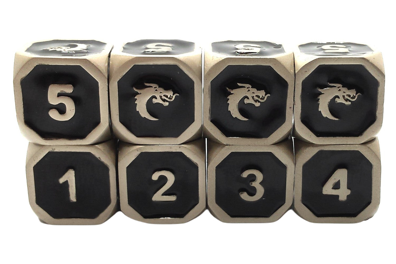 Old School DnD RPG Metal Dice D6 Set: Elven Forged - Black w/ Silver