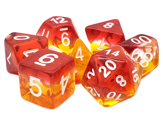 Old School 7 Piece DnD RPG Dice Set: Gradients - Translucent Phoenix Rising