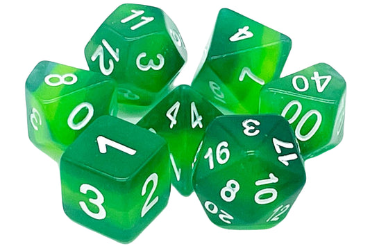Old School 7 Piece DnD RPG Dice Set: Gradients - Forest Light