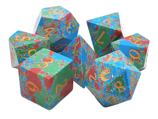 Old School 7 Piece DnD RPG Gemstone Set: Turquoise - Blue, Red & Green