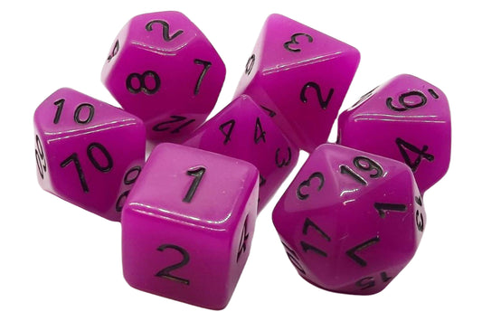 Old School 7 Piece DnD RPG Dice Set: Glow Dice - Purple