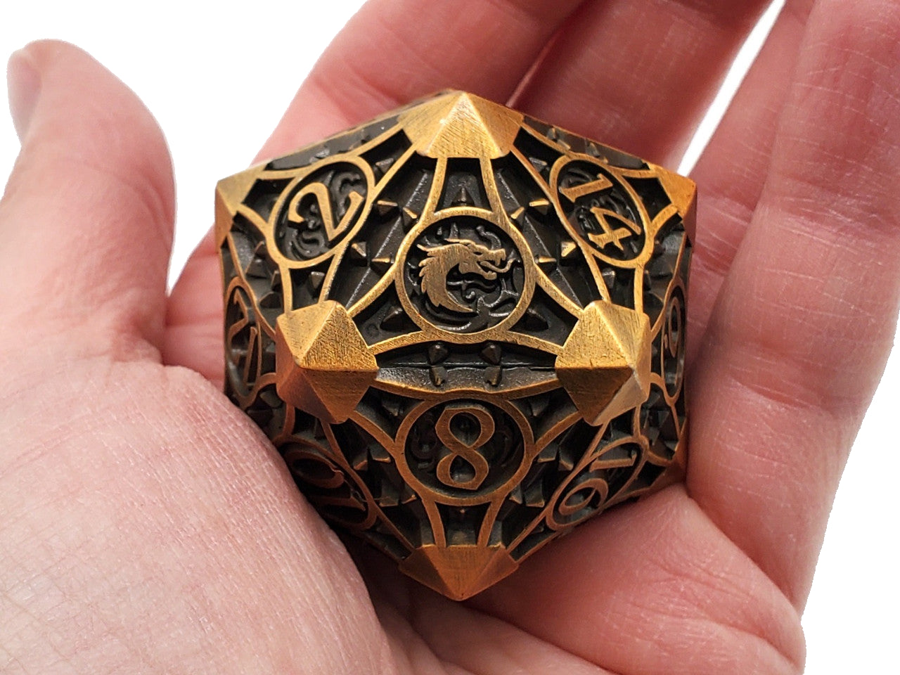 Old School 40mm D20 Metal Die: Gnome Forged - Ancient Gold