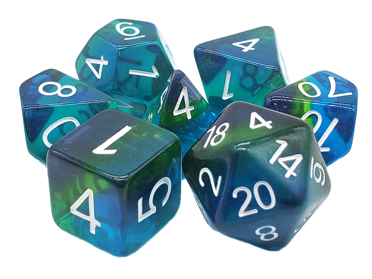 Old School 7 Piece DnD RPG Dice Set: Gradients - Ocean Bay w/ White