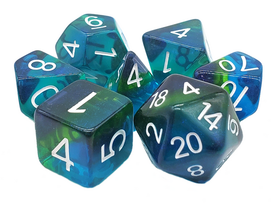Old School 7 Piece DnD RPG Dice Set: Gradients - Ocean Bay w/ White
