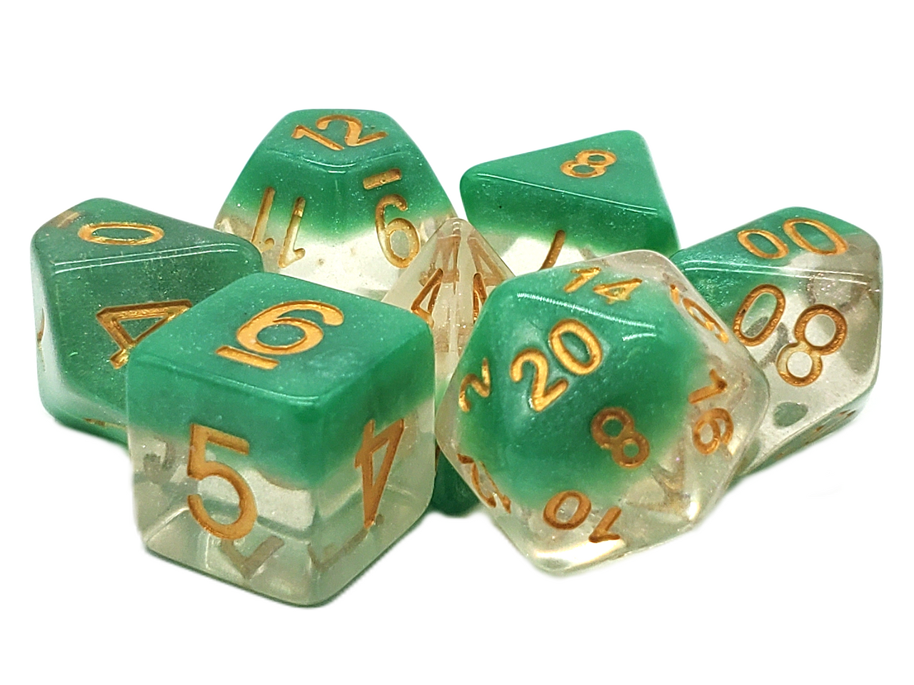 Old School 7 Piece DnD RPG Dice Set: Luminous - Morning Mist