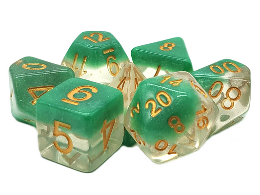Old School 7 Piece DnD RPG Dice Set: Luminous - Morning Mist