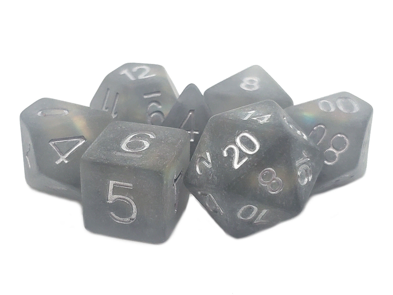 Old School 7 Piece DnD RPG Dice Set: Infused - Frosted Firefly - Springtime Dew