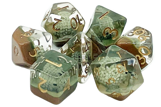 Old School 7 Piece DnD RPG Dice Set: Animal Kingdom - Hedgehogs - Brown