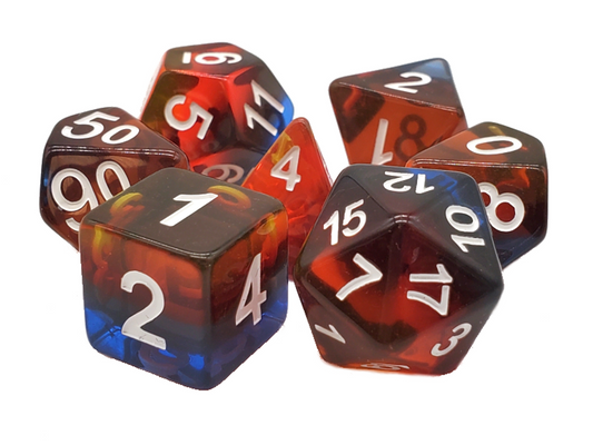 Old School 7 Piece DnD RPG Dice Set: Gradients - Translucent Burnt Horizon