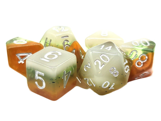 Old School 7 Piece DnD RPG Dice Set: Gradients - Kiwi Fruit