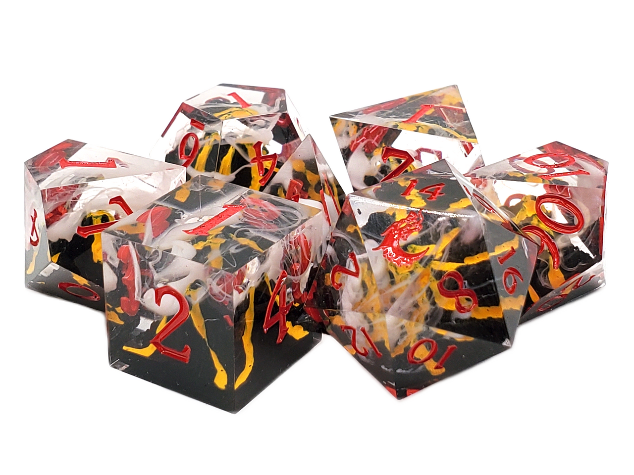 Old School Dice: Sharp Edged 7-Piece Dice Set - Lava Flow Yellow