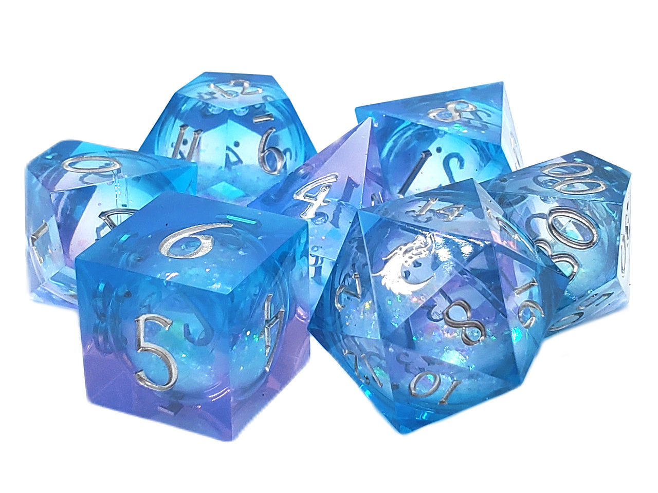 Old School 7-Piece Sharp Edged Dice Set: Liquid Infused - Twilight Fury