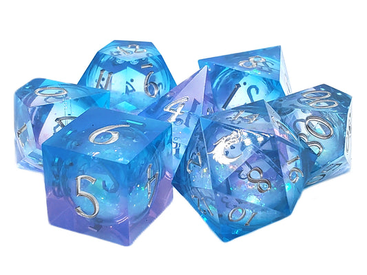 Old School 7-Piece Sharp Edged Dice Set: Liquid Infused - Twilight Fury