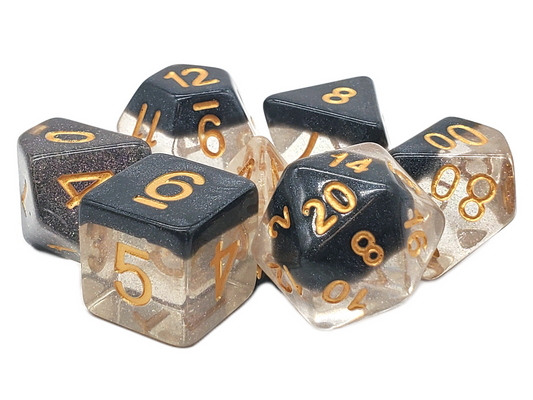 Old School 7 Piece DnD RPG Dice Set: Luminous - Black Crystal