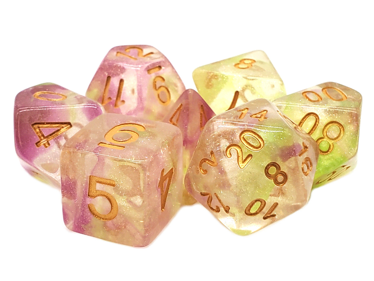 Old School 7 Piece DnD RPG Dice Set: Luminous - Rose Garden