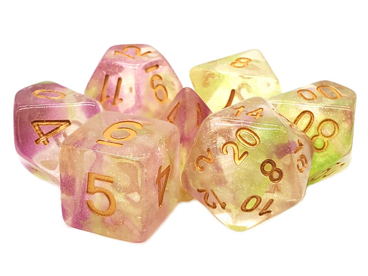 Old School 7 Piece DnD RPG Dice Set: Luminous - Rose Garden