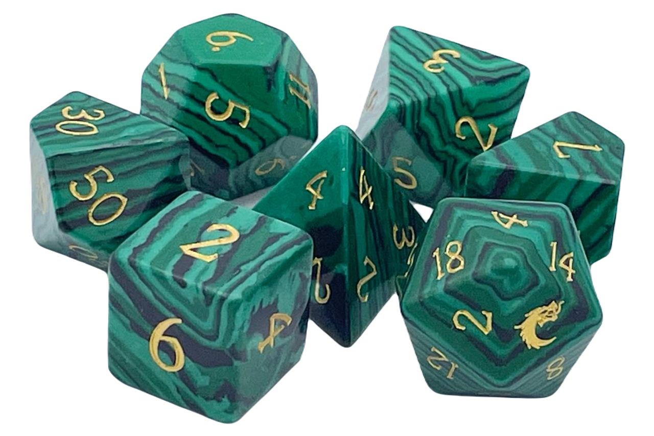 Old School Dice 7 Piece DnD RPG Gemstone Set: Malachite