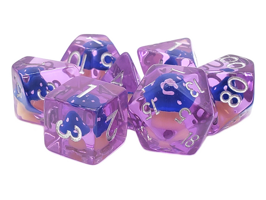 Old School 7 Piece DnD RPG Dice Set: Infused - Mushroom - Blue