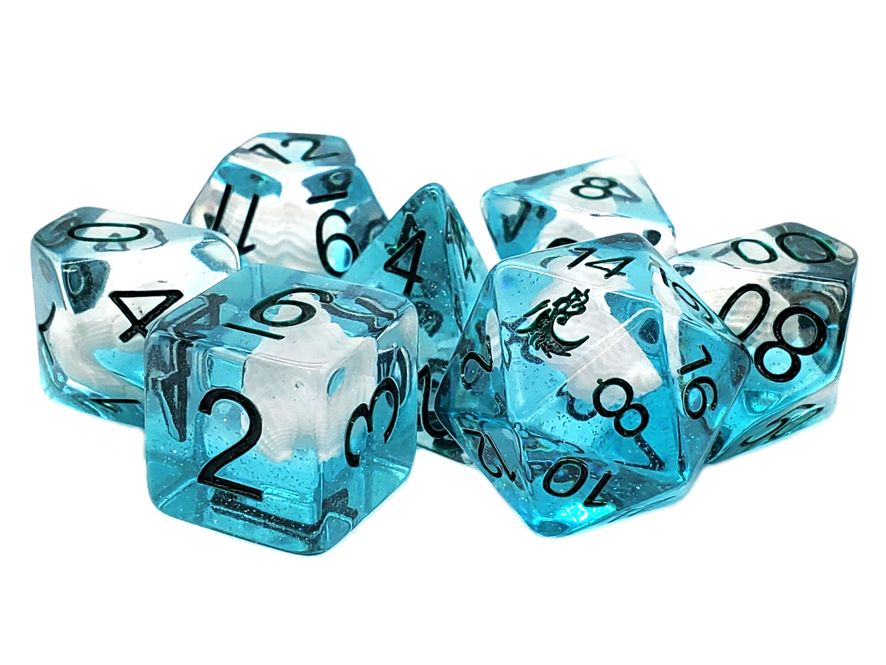 Old School 7 Piece DnD RPG Dice Set: Infused - Beach Party - Ocean Blue - New