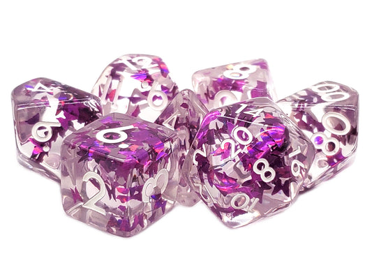 Old School 7 Piece DnD RPG Dice Set: Infused - Purple Butterfly