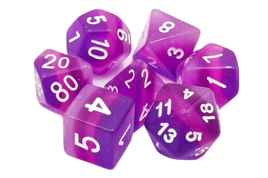 Old School 7 Piece DnD RPG Dice Set: Gradients - Translucent Purple Aurora