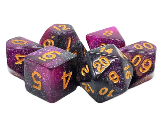 Old School 7 Piece DnD RPG Dice Set: Galaxy - Purple & Black