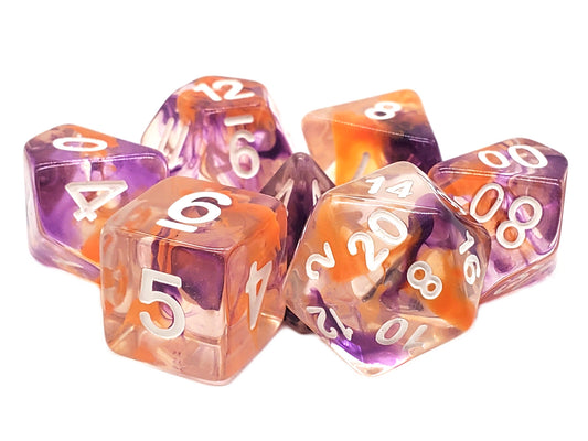 Old School 7 Piece DnD RPG Dice Set: Nebula - Purple & Orange