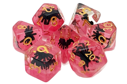 Old School 7 Piece DnD RPG Dice Set: Animal Kingdom - Spider - Black w/ Red