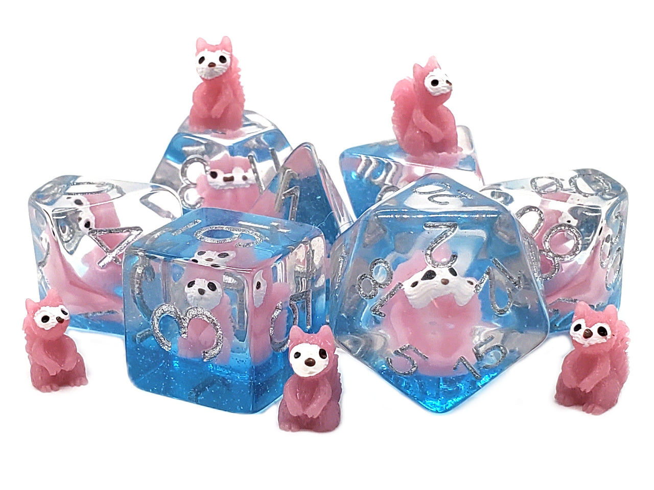 Old School 7 Piece DnD RPG Dice Set: Animal Kingdom - Pink Squirrel