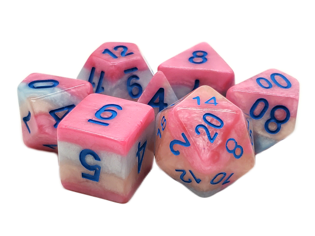 Old School 7 Piece DnD RPG Dice Set: Gradients - Tart Candy Cane