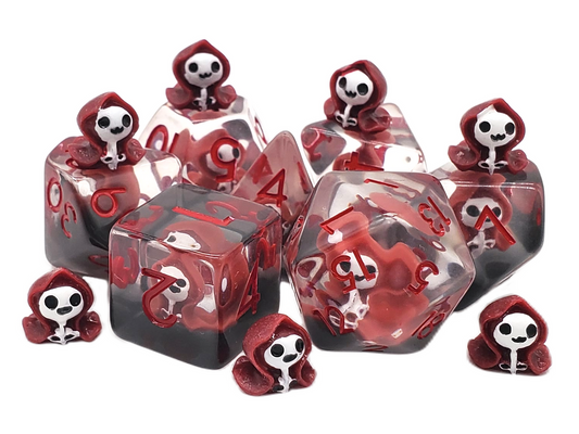 Old School 7 Piece DnD RPG Dice Set: Infused - Ghost - Red