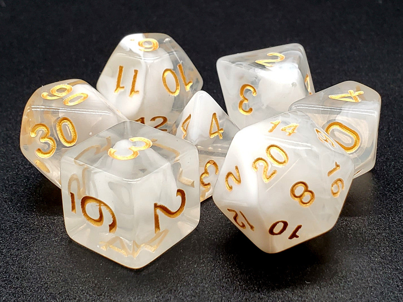 Old School 7 Piece DnD RPG Dice Set: Odyssey - White