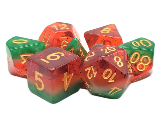 Old School 7 Piece DnD RPG Dice Set: Gradients - Watermelon Yum!