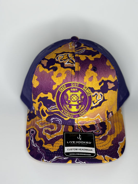 Purple/Gold Wavy Embroidered Trucker Hat