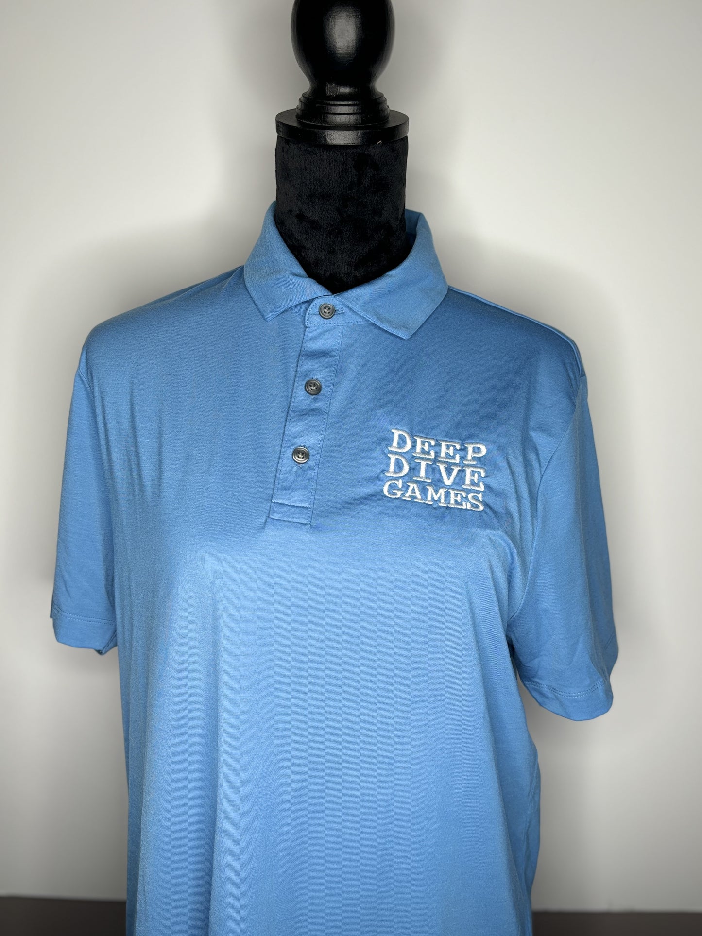 Blue Stretch Jersey Polo with Left Chest Embroidery