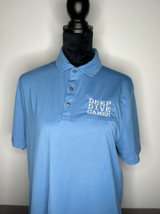 Blue Stretch Jersey Polo with Left Chest Embroidery